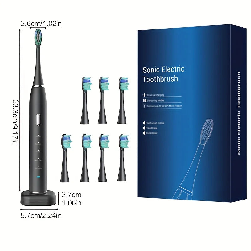 Adult Electric Toothbrush Set – 7 Heads & Wireless Charging
