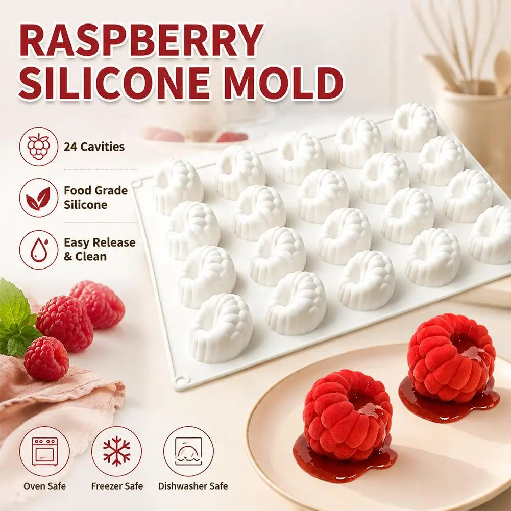 24-Cavity Raspberry Silicone Mold for Mousse, Cake & Chocolate