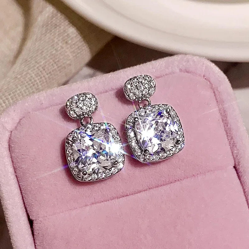 Huitan Cushion CZ Drop Earrings – Elegant Bridal Jewelry