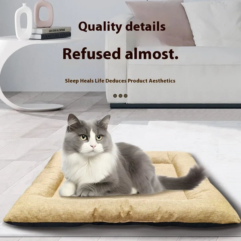 Square Dog Bed All-season Pet Cat Summer Cotton Linen Breathable Mat