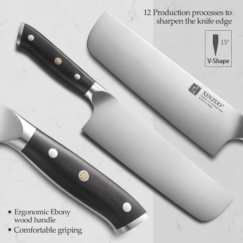 XINZUO 7.28" Nakiri Knife – German Steel & Ebony Wood Handle