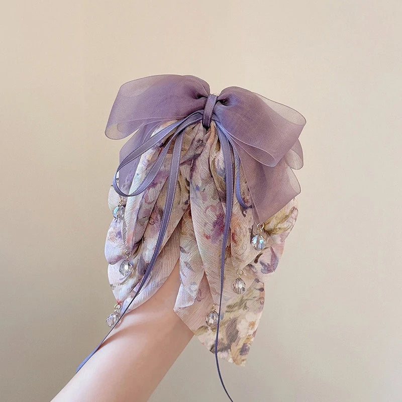 Floral Bow Bead Shark Clip – French Elegant Hair Claw