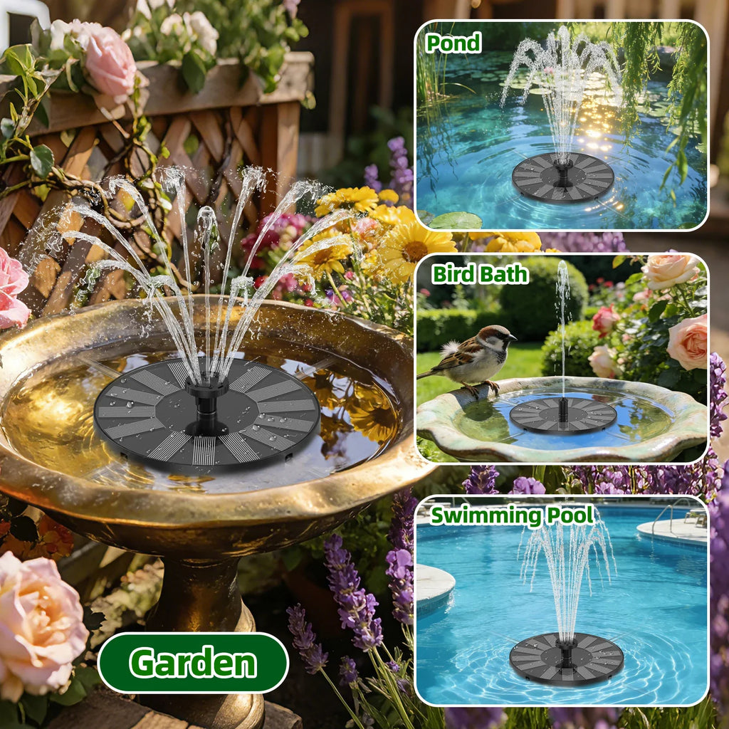 1.4W Solar Bird Bath Fountain Pump – 6 Nozzles & Crash Bars