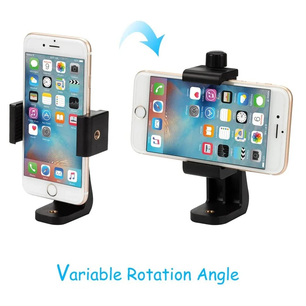 360° Phone Clip Tripod Mount – Universal 1/4" Screw Adapter