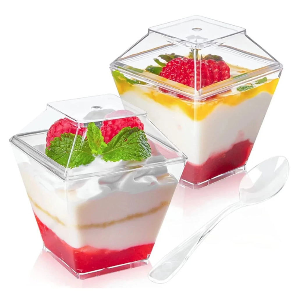 50pc Plastic Dessert Cups with Lids & Spoons – Pudding Cups