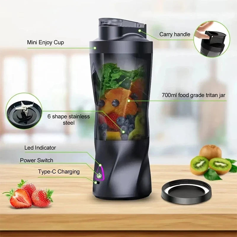 Portable Electric Juicer Blender 700ml | USB Rechargeable 6-Blade