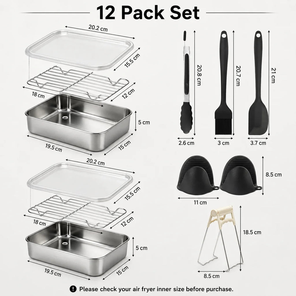 Dual Zone Air Fryer Stainless Steel Baking Pan & Rack Set