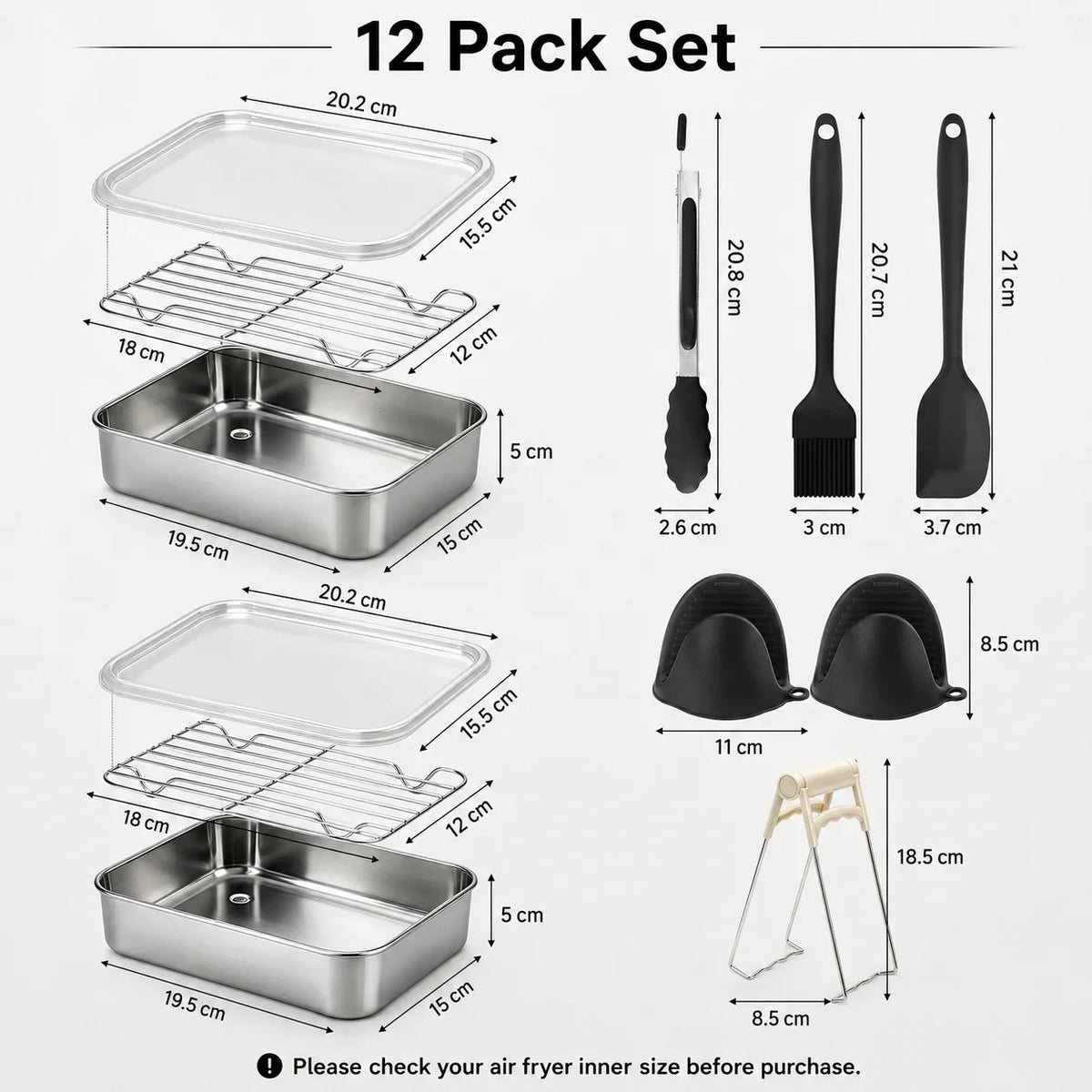 Dual Zone Air Fryer Stainless Steel Baking Pan & Rack Set