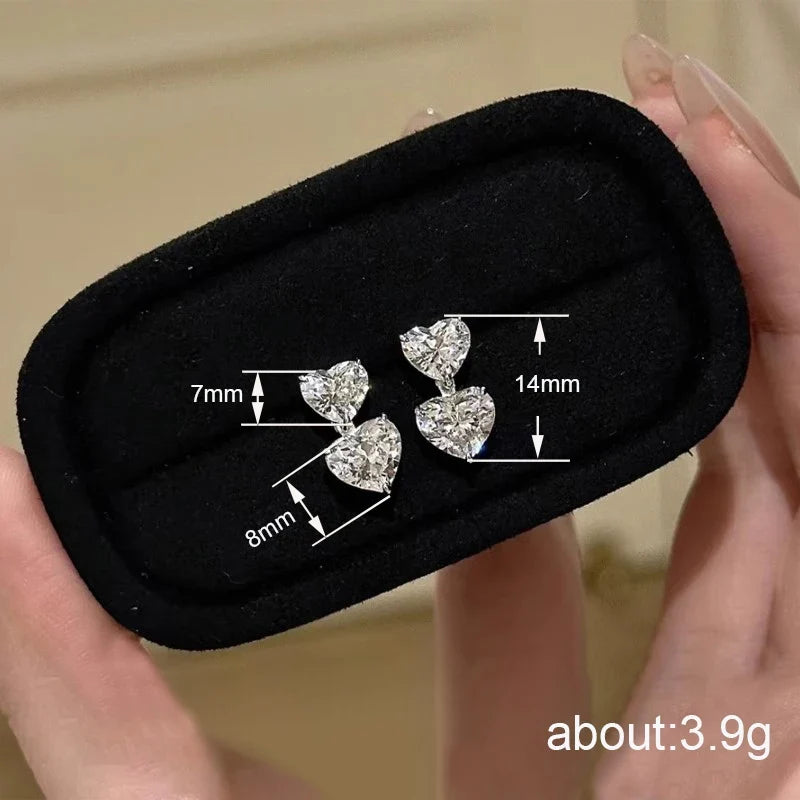 Huitan Double Heart CZ Dangle Earrings for Women | Drop Jewelry
