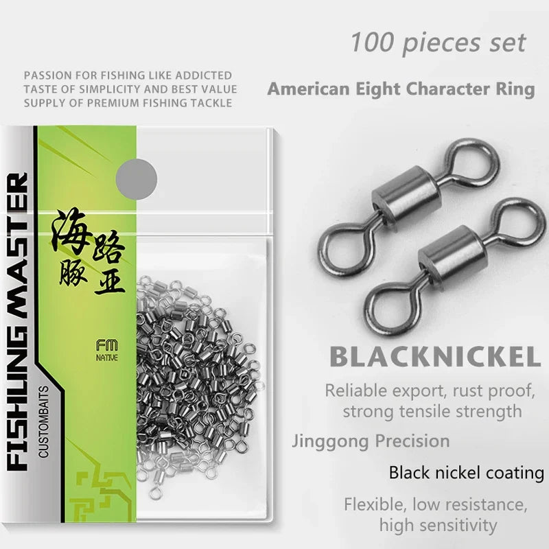 100 Pcs Stainless Steel Rolling Fishing Swivels | Line Connector