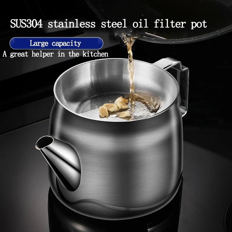 304 Stainless Steel Oil Strainer Pot with Fine Mesh – 1/1.5/2L
