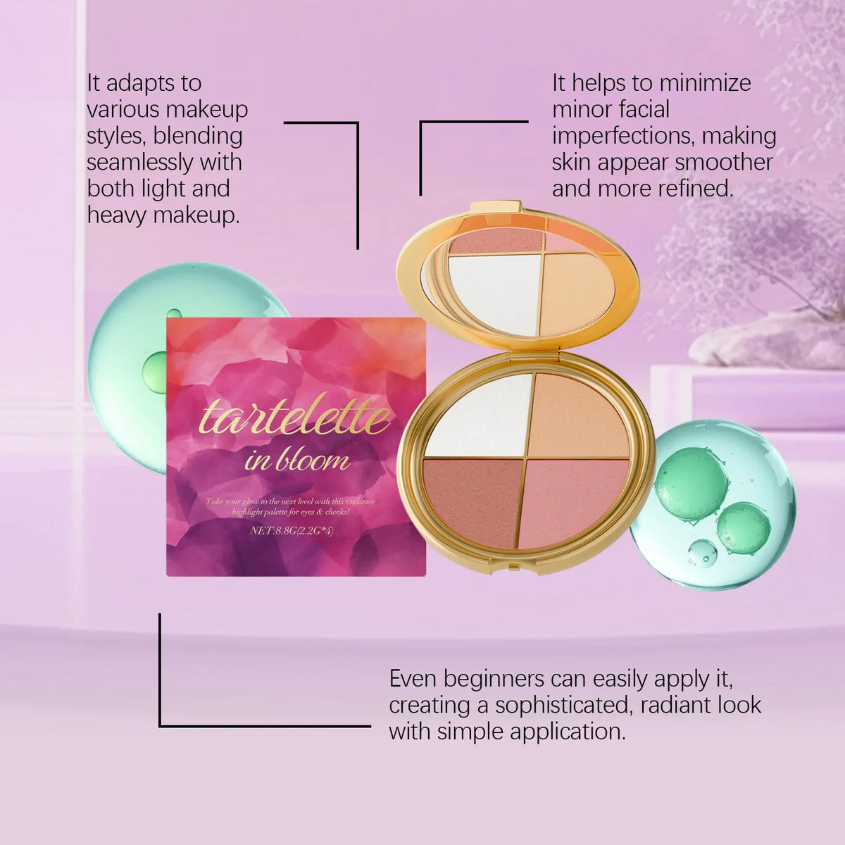 4-Color Highlight Powder Blush & Eyeshadow Palette – 8.8g