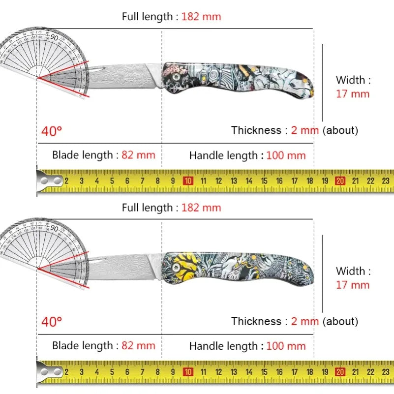 Damascus Steel Folding Pocket Knife – Sharp Blade, Resin Handle