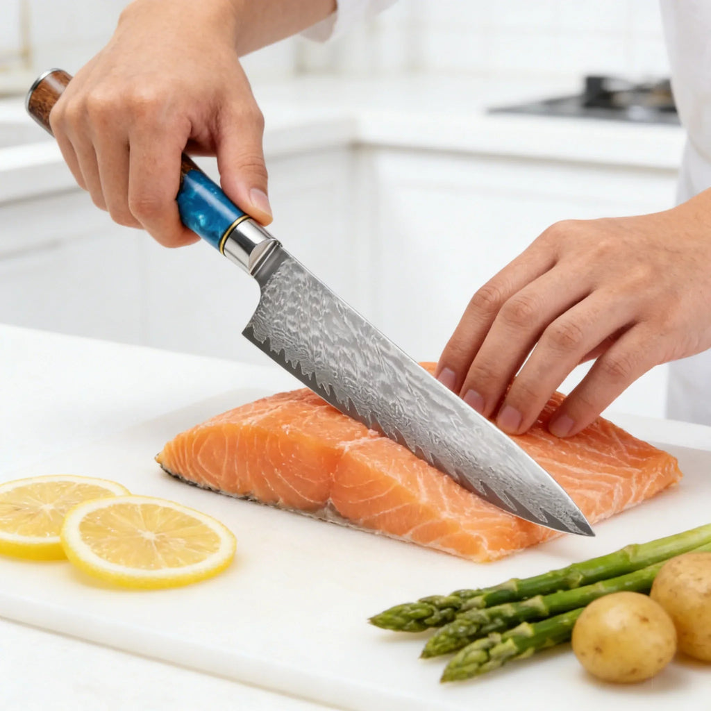 67-Layer Damascus Steel Kitchen Knife Set – Chef & Santoku
