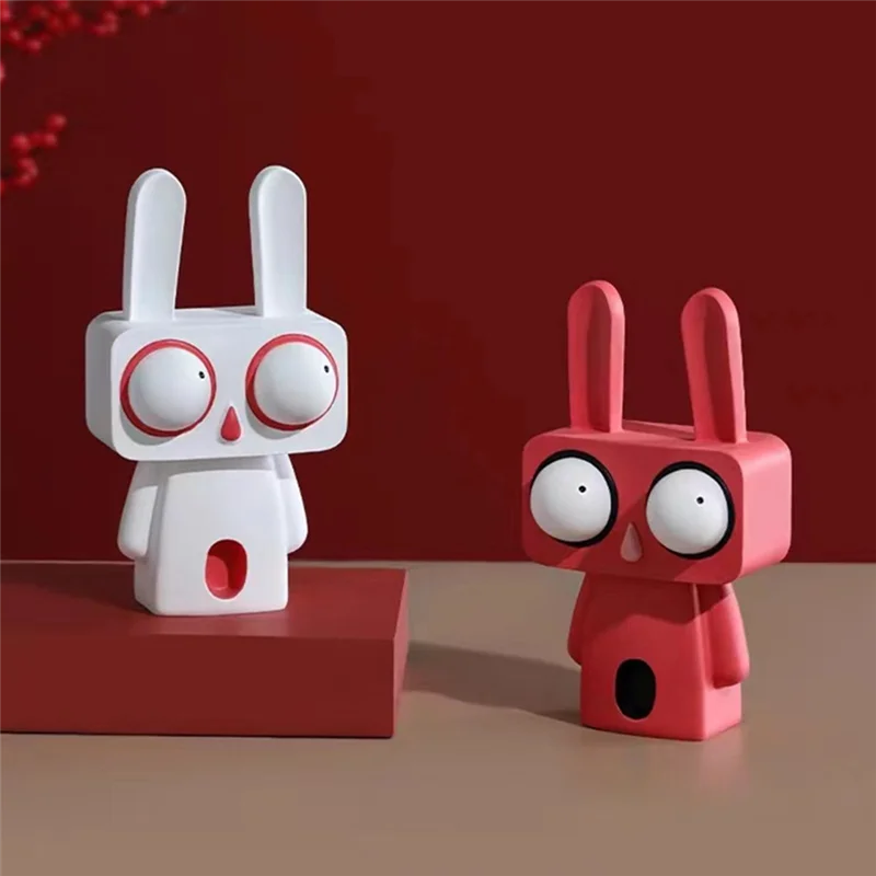 Y51A-Resin Big Eyes Rabbits Sculptures Cartoon Statue Home Office