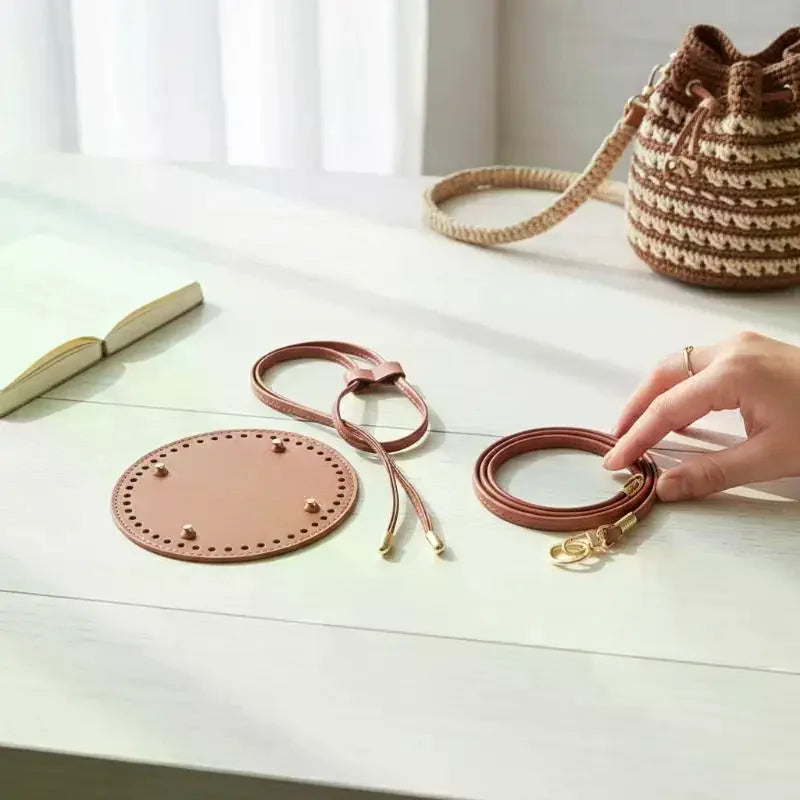 PU Leather Bucket Bag Base DIY Kit – Strap & Drawstring Set