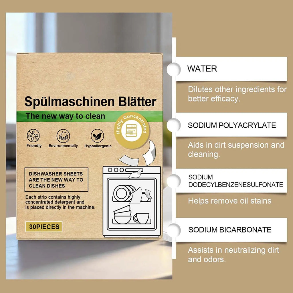 Natural Dishwasher Cleaning Sheets 30-Pack | Eco Strip Pods