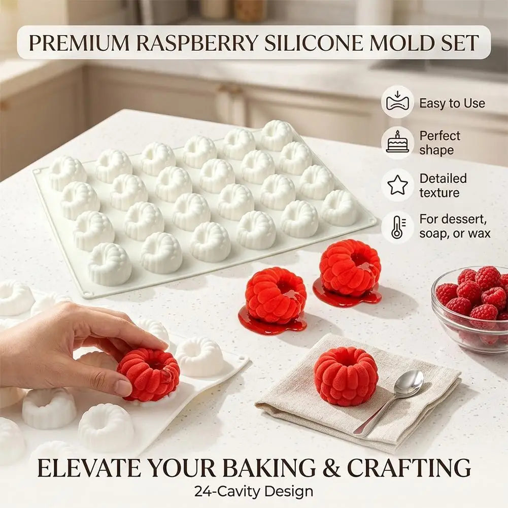 24-Cavity Raspberry Silicone Mold for Mousse, Cake & Chocolate