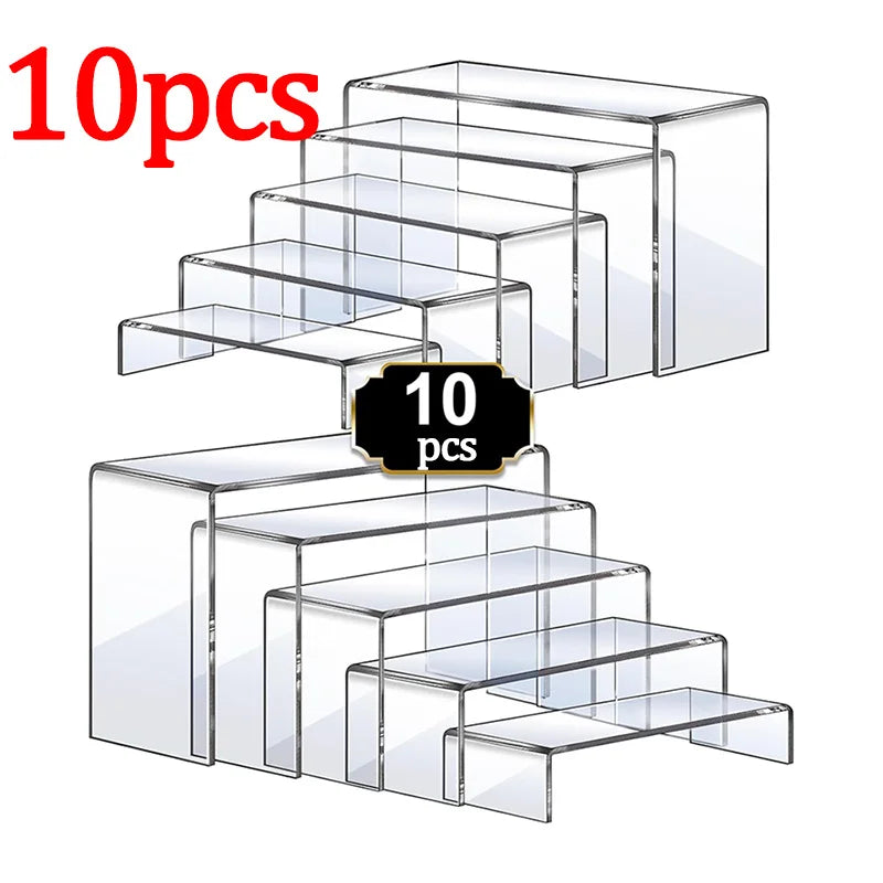 Clear Acrylic Display Risers – Set of 5, 8 or 10 Stands
