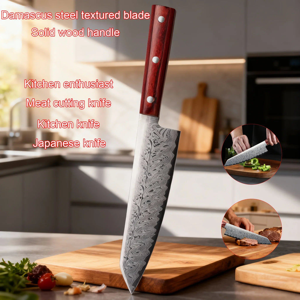 Damascus Steel Chef Knife – Japanese Forged Petty Knife, Wood Handle