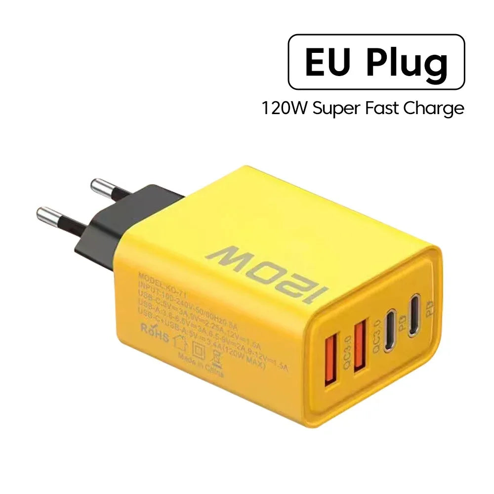 4-Port 120W USB-C PD Wall Charger | Quick Charge 3.0 Fast Charge