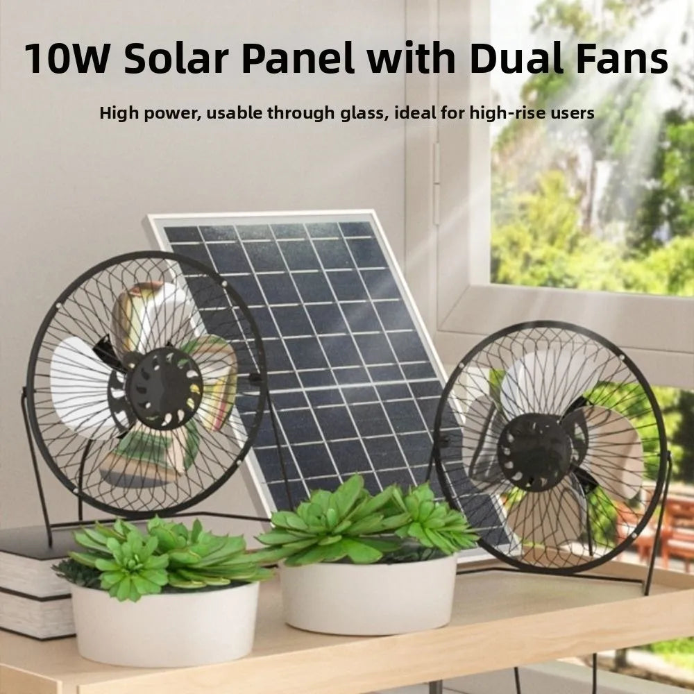 Solar USB Dual-Power Portable Fan – Waterproof & Low Noise