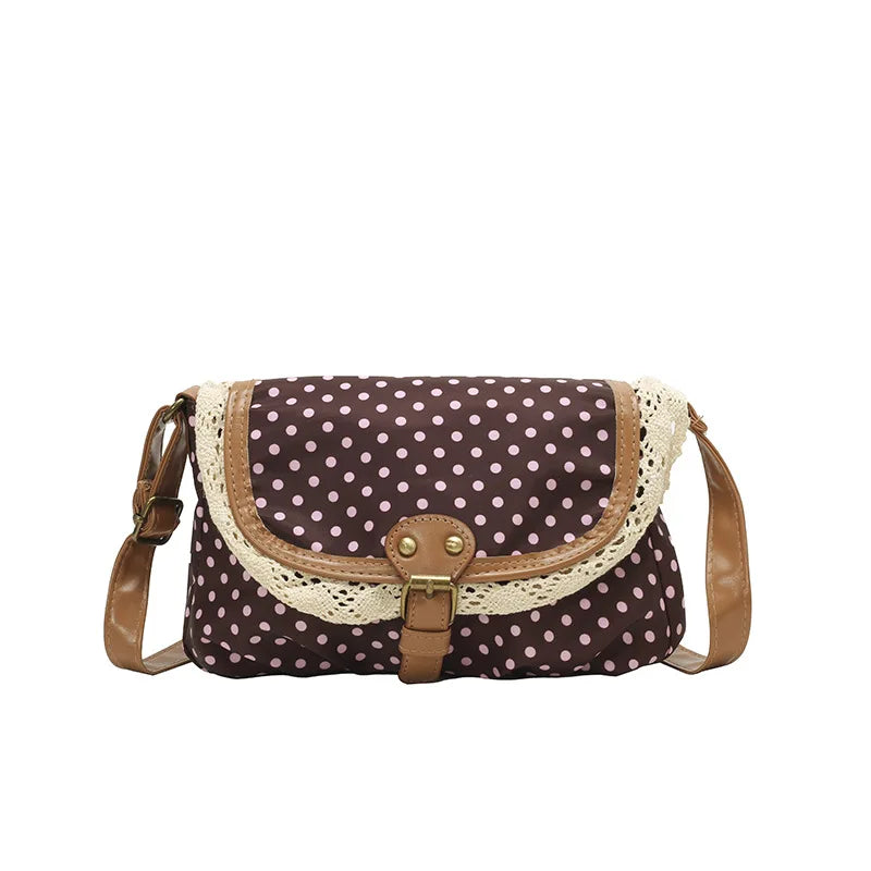 Korean Polka Dot Canvas Crossbody Bag | Small Shoulder Purse