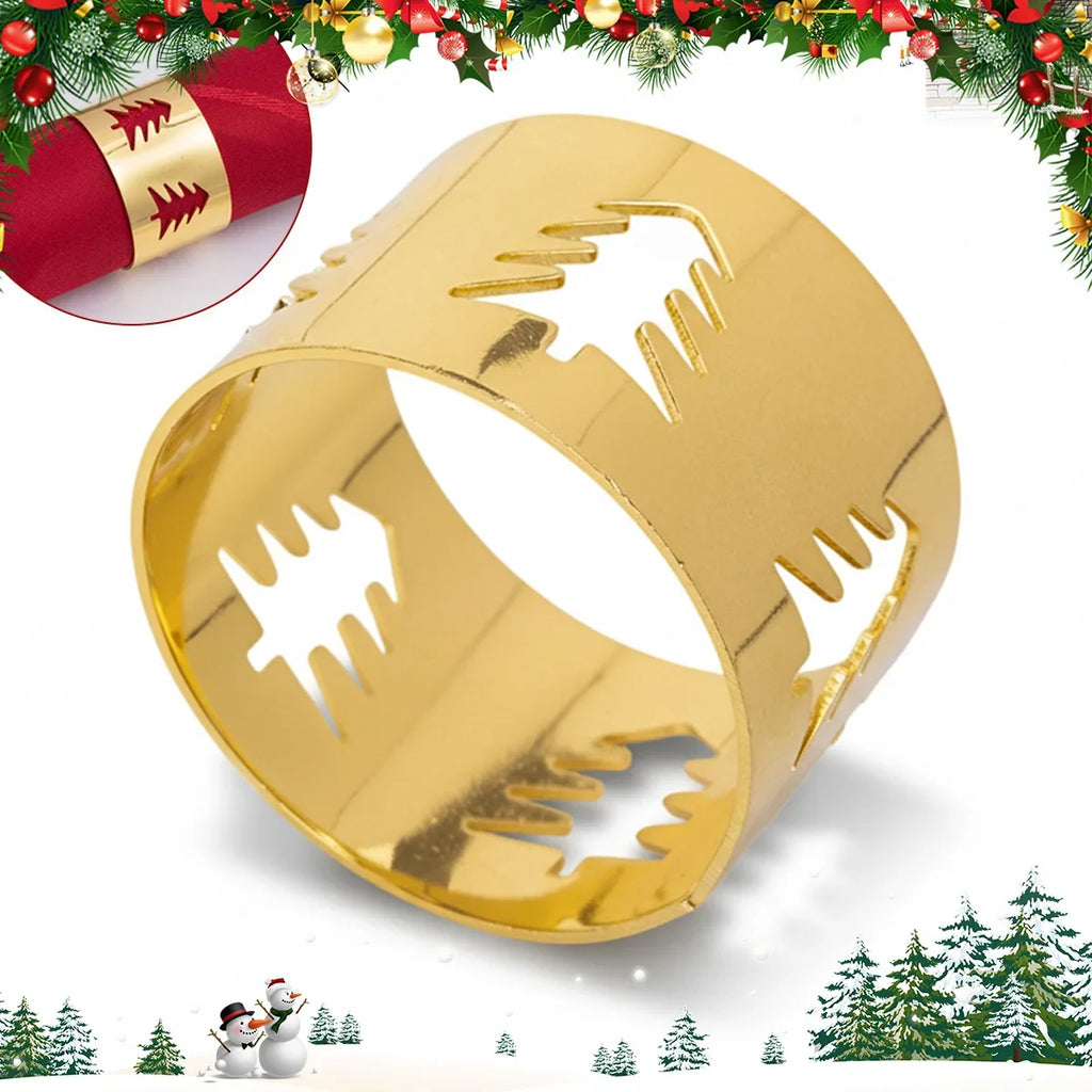 Christmas Napkin Rings Set of 6 – Gold Metal Tree Table Decor