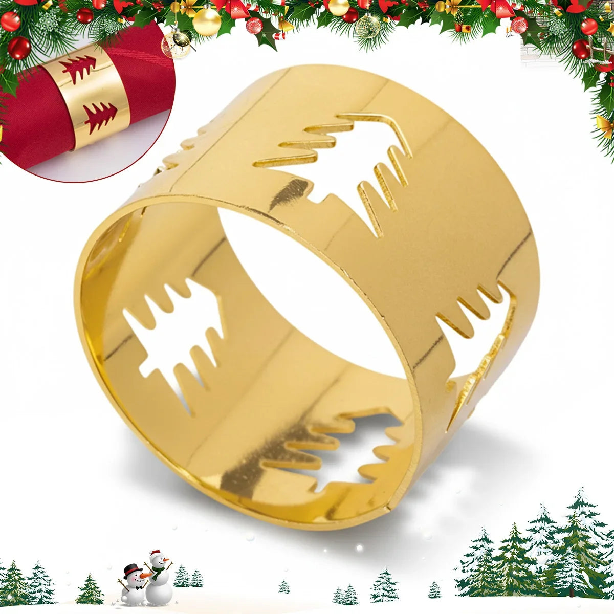 Christmas Napkin Rings Set of 6 – Gold Metal Tree Table Decor