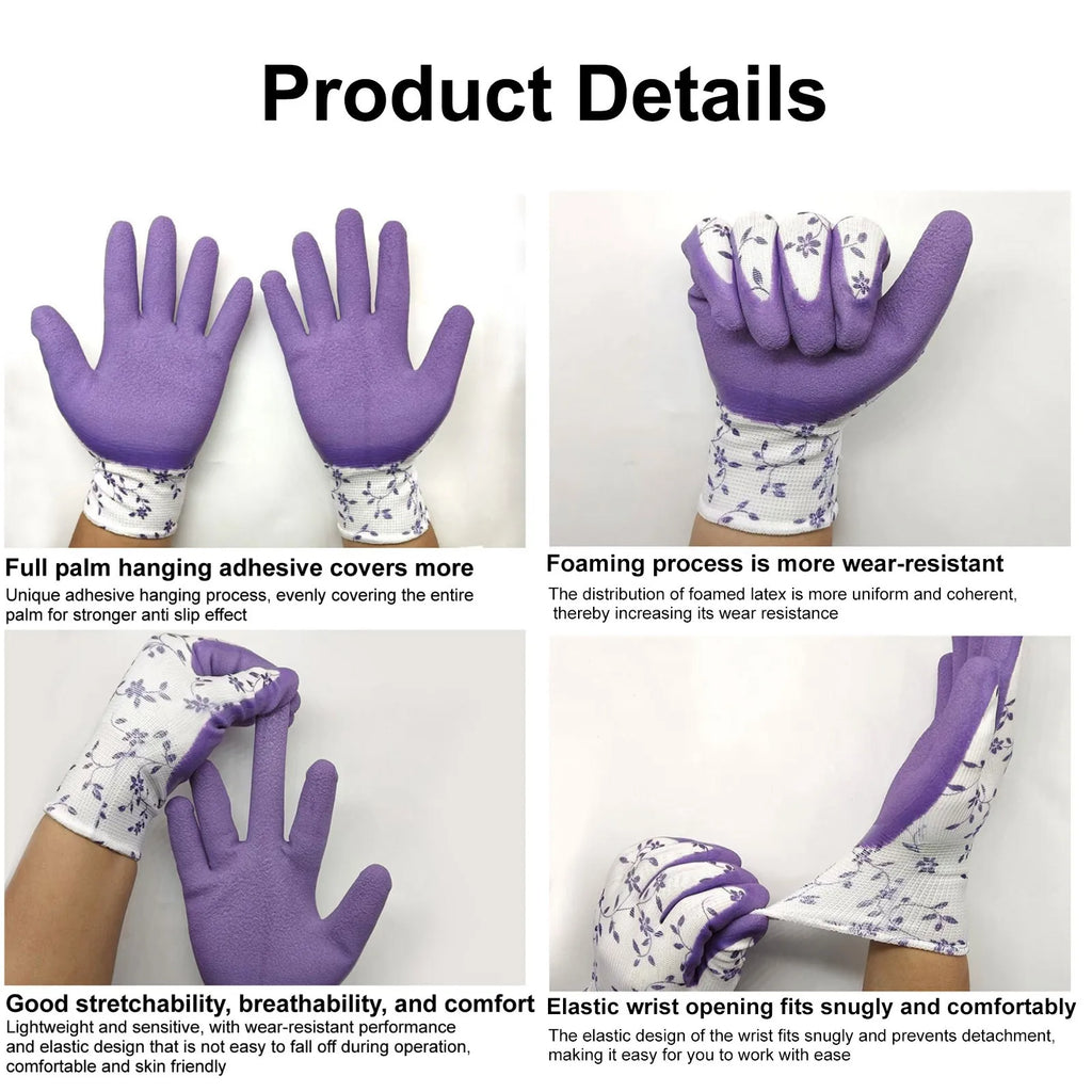 Breathable Latex Garden Gloves for Women & Men – 6 Pairs