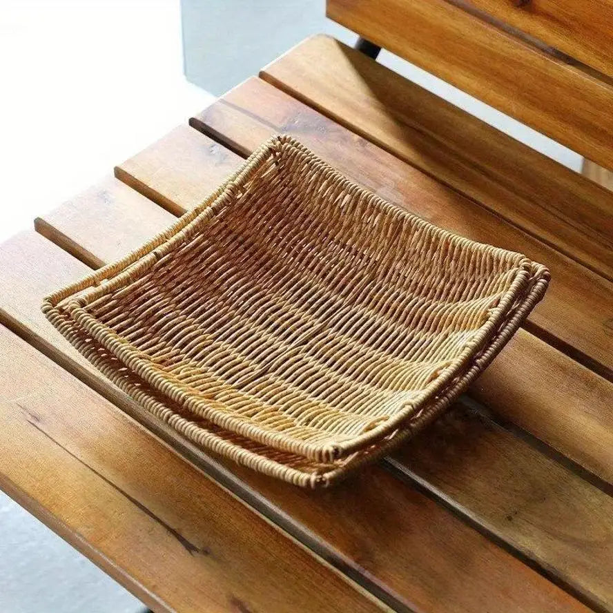 Handwoven Rattan Storage Basket – Wicker Tray for Kitchen & Picnic