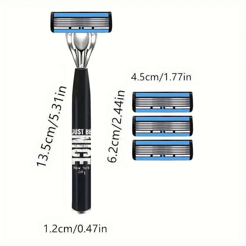 Men's 6-Blade Manual Razor | Non-Slip Handle & Refills