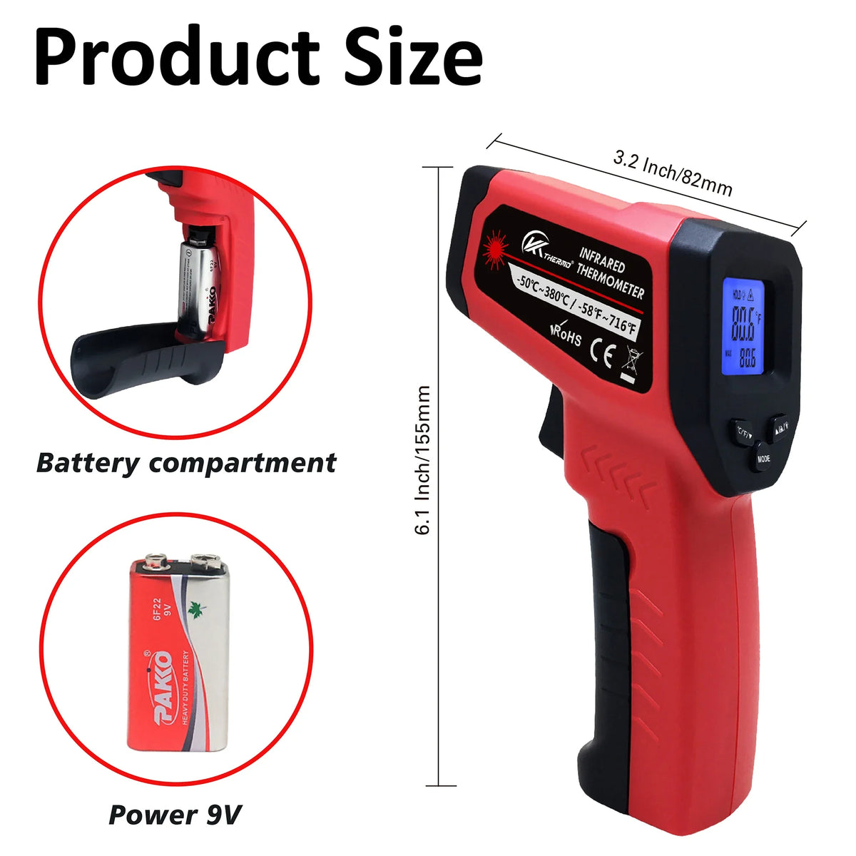 Digital Infrared Thermometer Gun | Non-Contact -50~380°C LCD