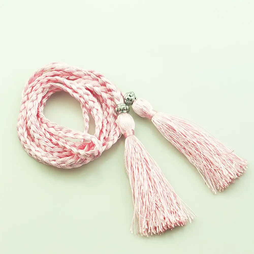 Women's Braided Tassel Waist Belt – Woven Rope Dress Belt