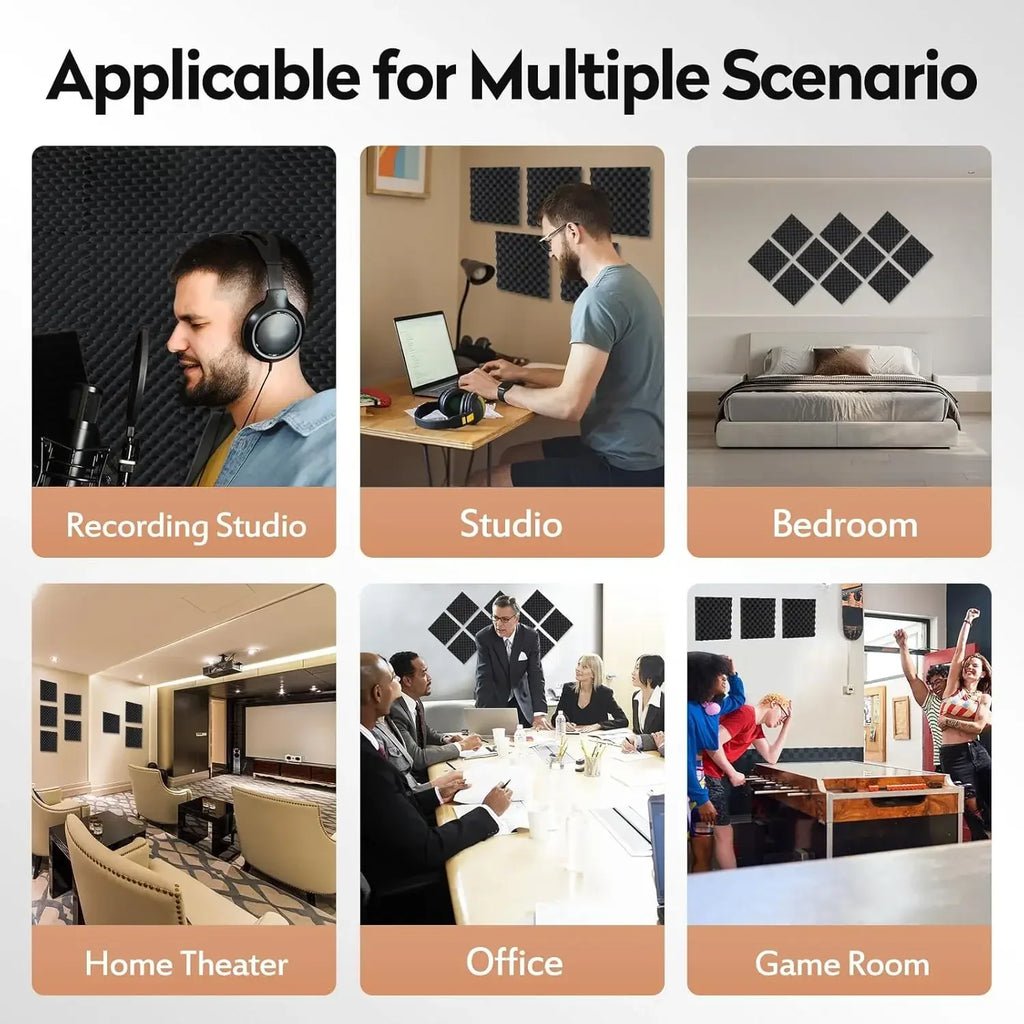 12-Pack Self-Adhesive Acoustic Foam Wall Panels | Home Studio