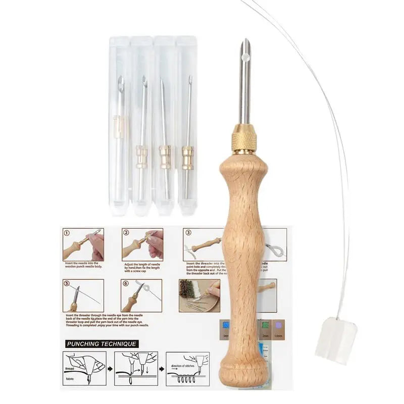 Punch Needle Kits Wooden Handle Pen Embroidery Tools 5 3 2 Needles