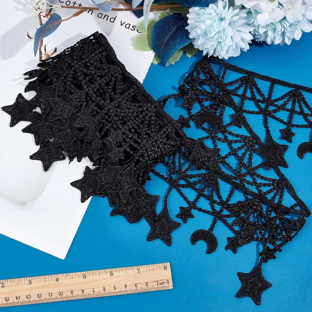 Moon Star Black Lace Trim 3 Yards | Polyester Sewing Ribbon