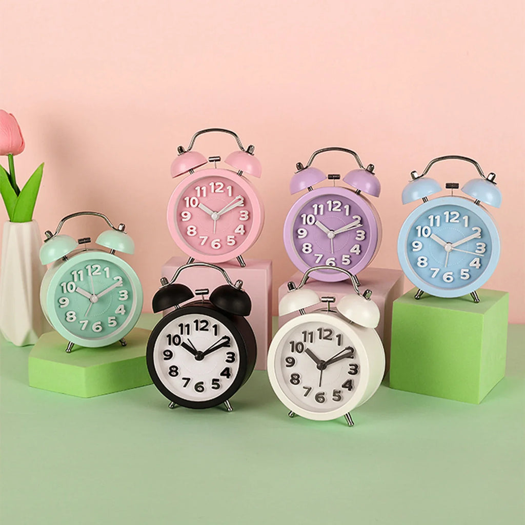 Retro Twin-Bell Alarm Clock | Silent Night Light Bedside Clock