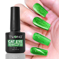 Green Cat Eye Gel Polish Glossy Magnetic Nail Holographic 9D Effect