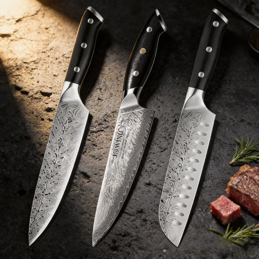 Damascus Chef's Knife – 20cm Sharp Carbon Steel Kitchen Knife