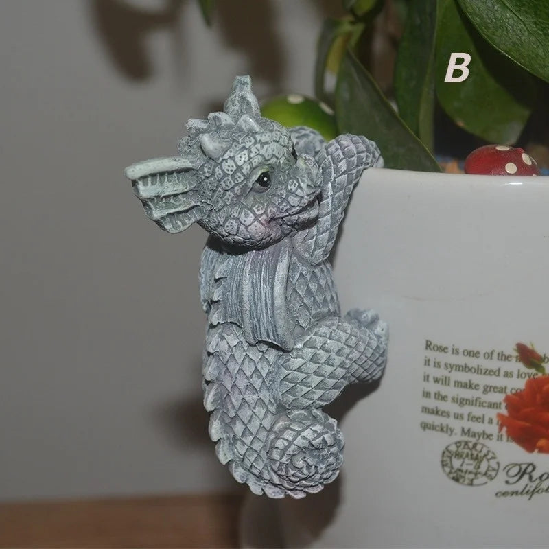 Resin Dragon Dinosaur Hanging Figurines – Set of 4 Pot Decor