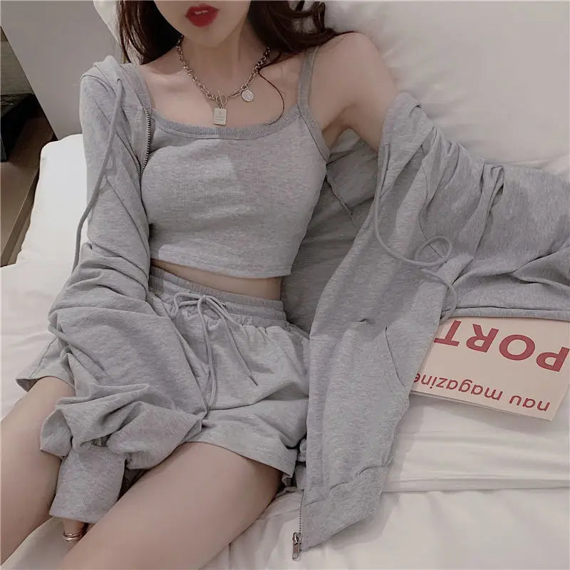 Women's 3-Piece Summer Pajama Set – Sleepwear Shorts & Nightgown