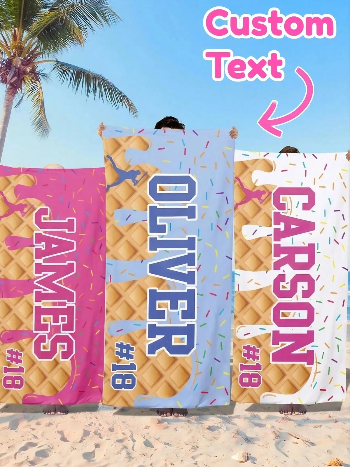 Custom Text Ice Cream Beach Towel – Soft, Quick-Dry 3 Sizes