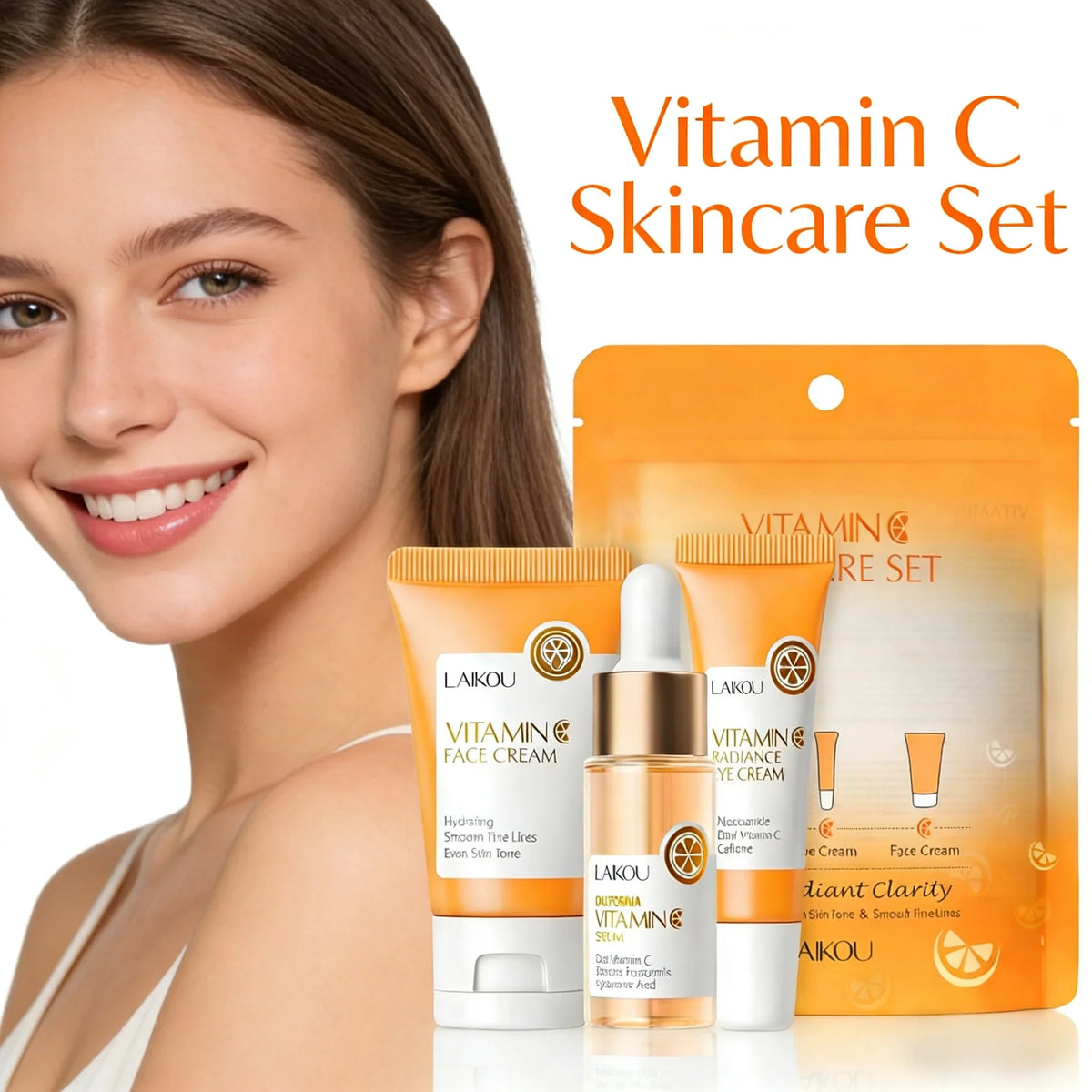 LAIKOU Vitamin C Sakura 3-Piece Skincare Set – Serum, Eye & Face Cream