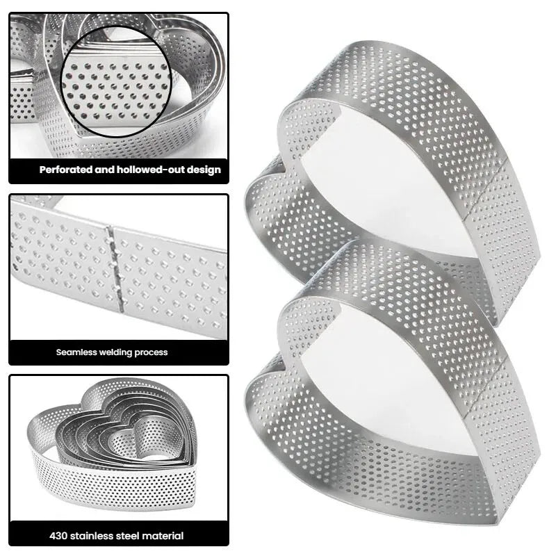6-Piece Heart Tart Ring Set | Perforated Stainless Steel Molds