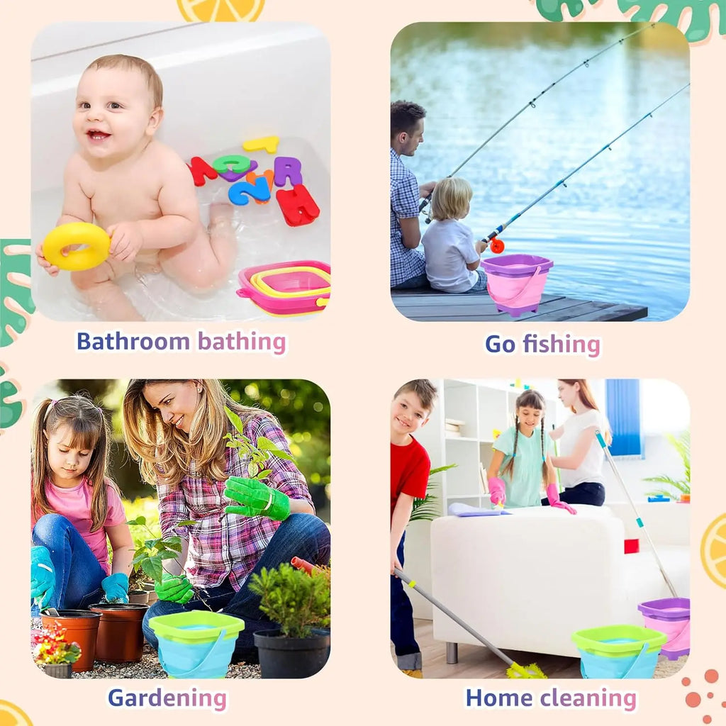 Foldable Silicone Beach Buckets for Kids – 3-Pack Collapsible