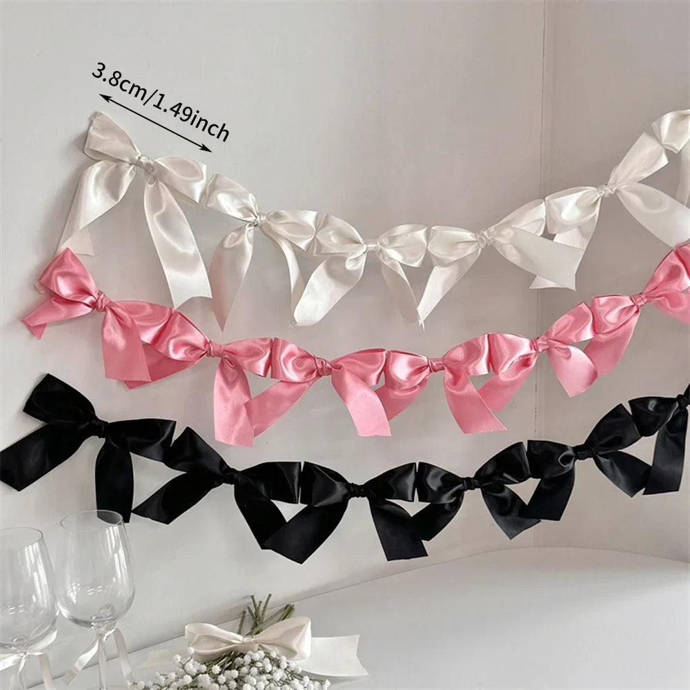 1 8M Pink White Blue Satin Bow Handmade Webbing Hanging Garlands