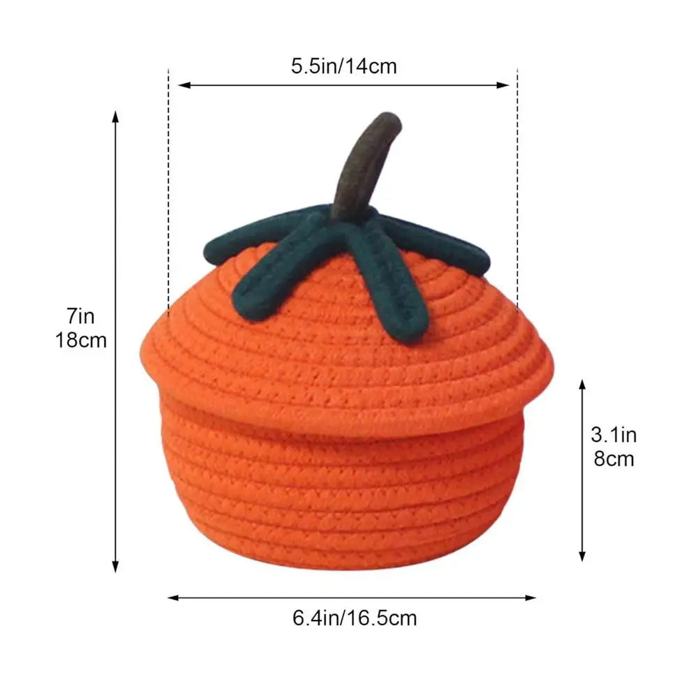 Halloween Pumpkin Woven Basket Dust-proof Lid Seasonal Decor Home