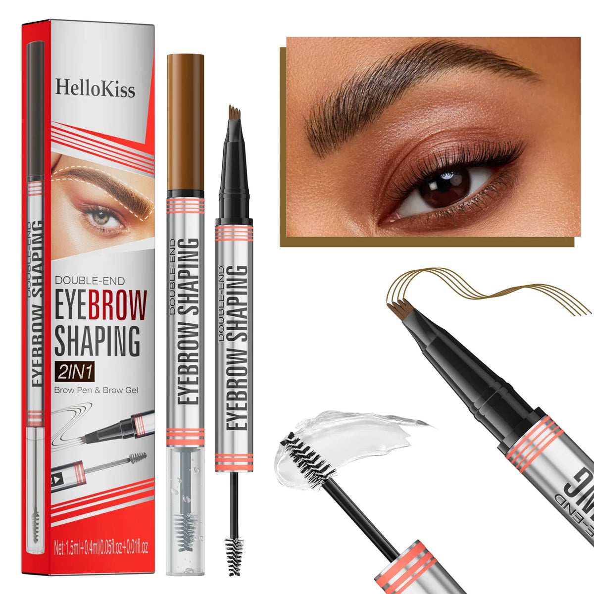 Hello Kiss 4-Prong Eyebrow Pencil – Waterproof, Long-Lasting