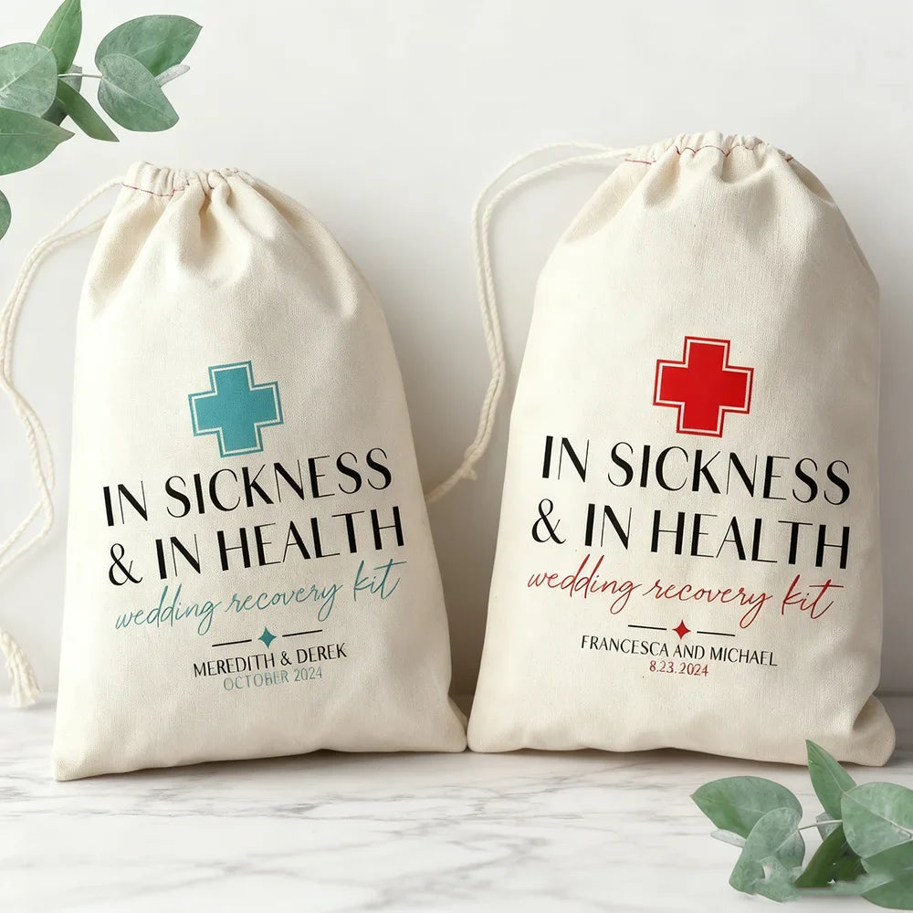 Custom "In Sickness & In Health" Wedding Hangover Recovery Kit Bag